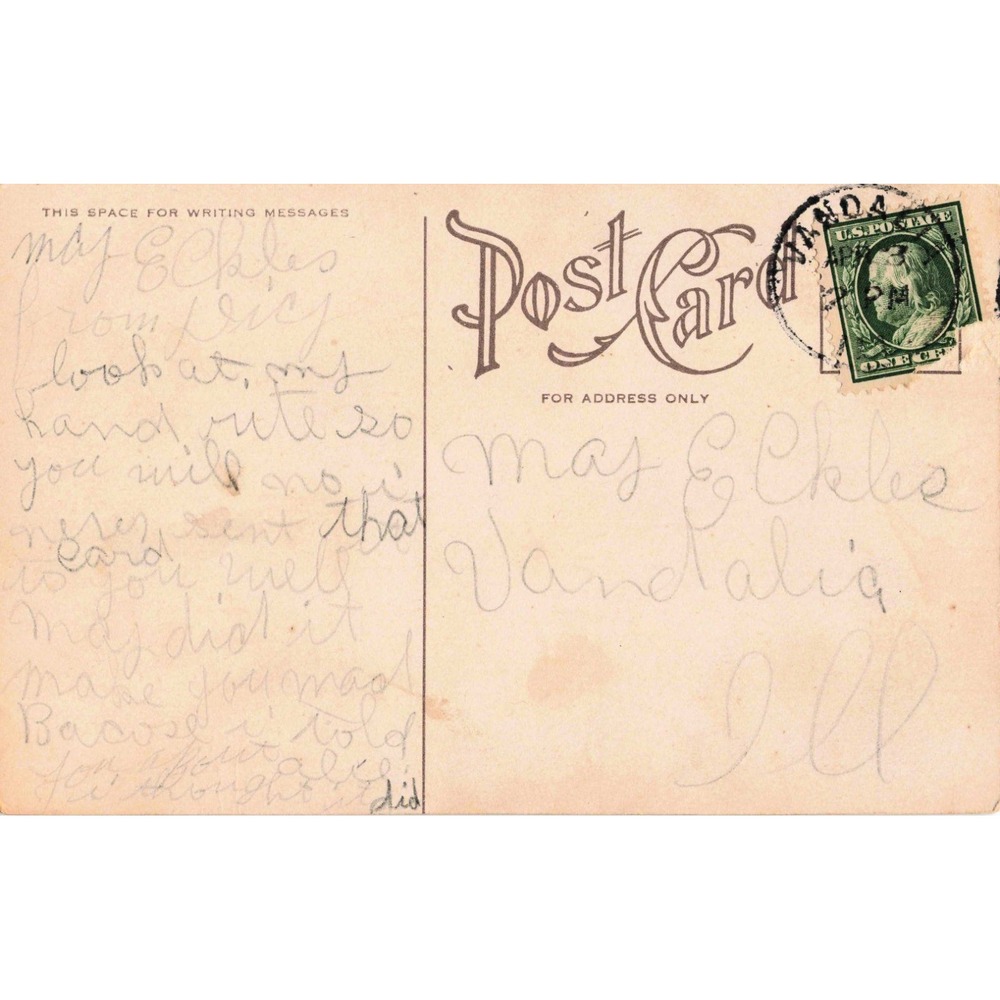 Vintage 1909 Postcard Telephone Memo Woman Wall Phone Vandalia IL 1c Stamp - Picture 2 of 2